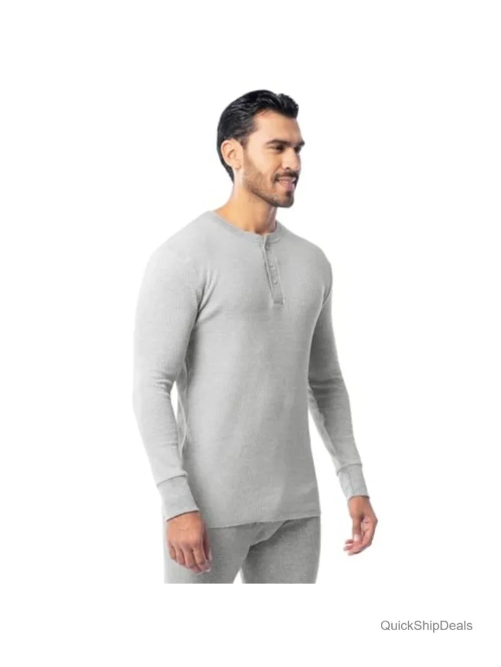 Men's Thermal Underwear Long Sleeve Henley Shirt Waffle Knit Cold Weather Base